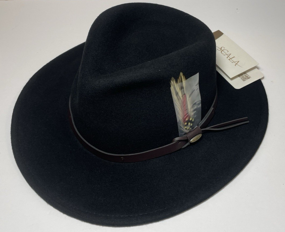 Scala Men's Size X-Large Crushable Wool Felt Outback Hat Black NEW